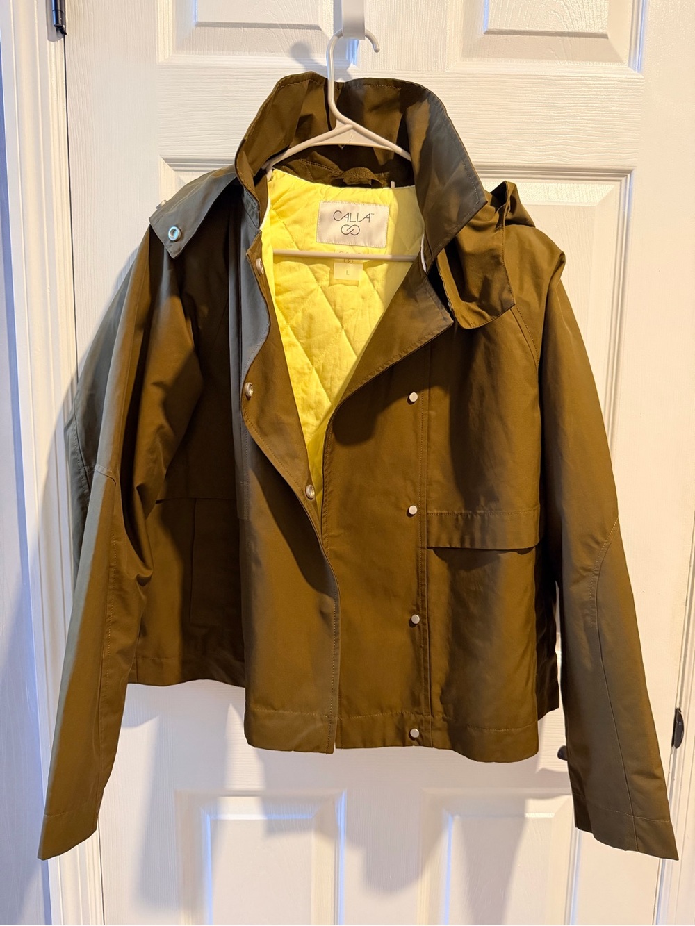 Calia size large Olive Green Hooded Jacket w/ Yellow Lining - Brand new no tag